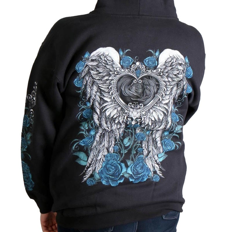 Hot Leathers womens Motorcycle GLZ4345 Women's Angel Roses Zip Up Hoodie Shirt, Black, Large US - Image 2
